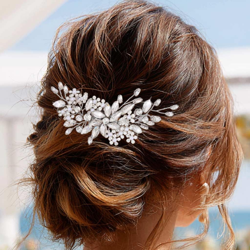 CASDRE Crystal Wedding Hair Comb Silver Rhinestone Bridal Hair Accessories Pearl Hair Pieces for Women and Brides (Silver) - Image 7