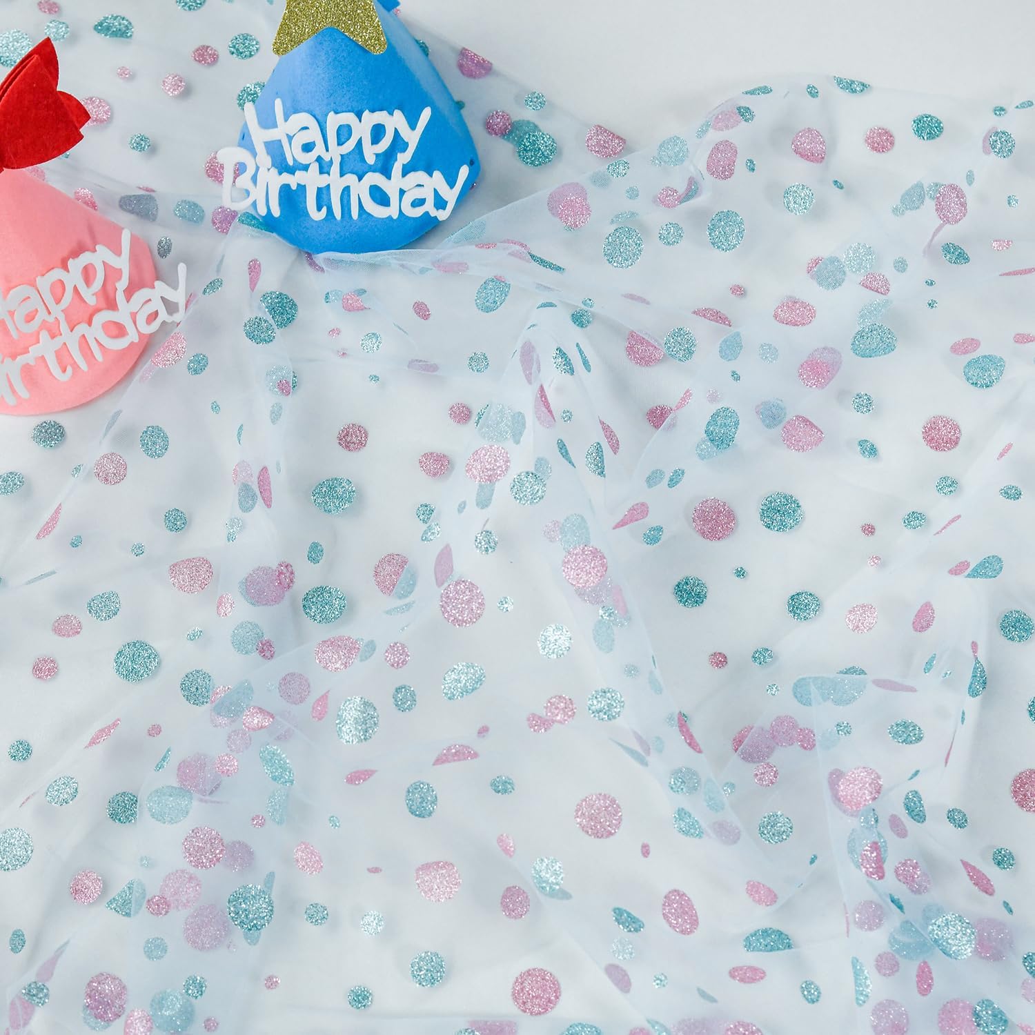 Artoid Mode Pink Polka Dots Blue Gauze Table Runner 120 Inch 10FT, Summer Sheer Dining Holiday Wedding Birthday Baby Shower Table Decor for Home Party