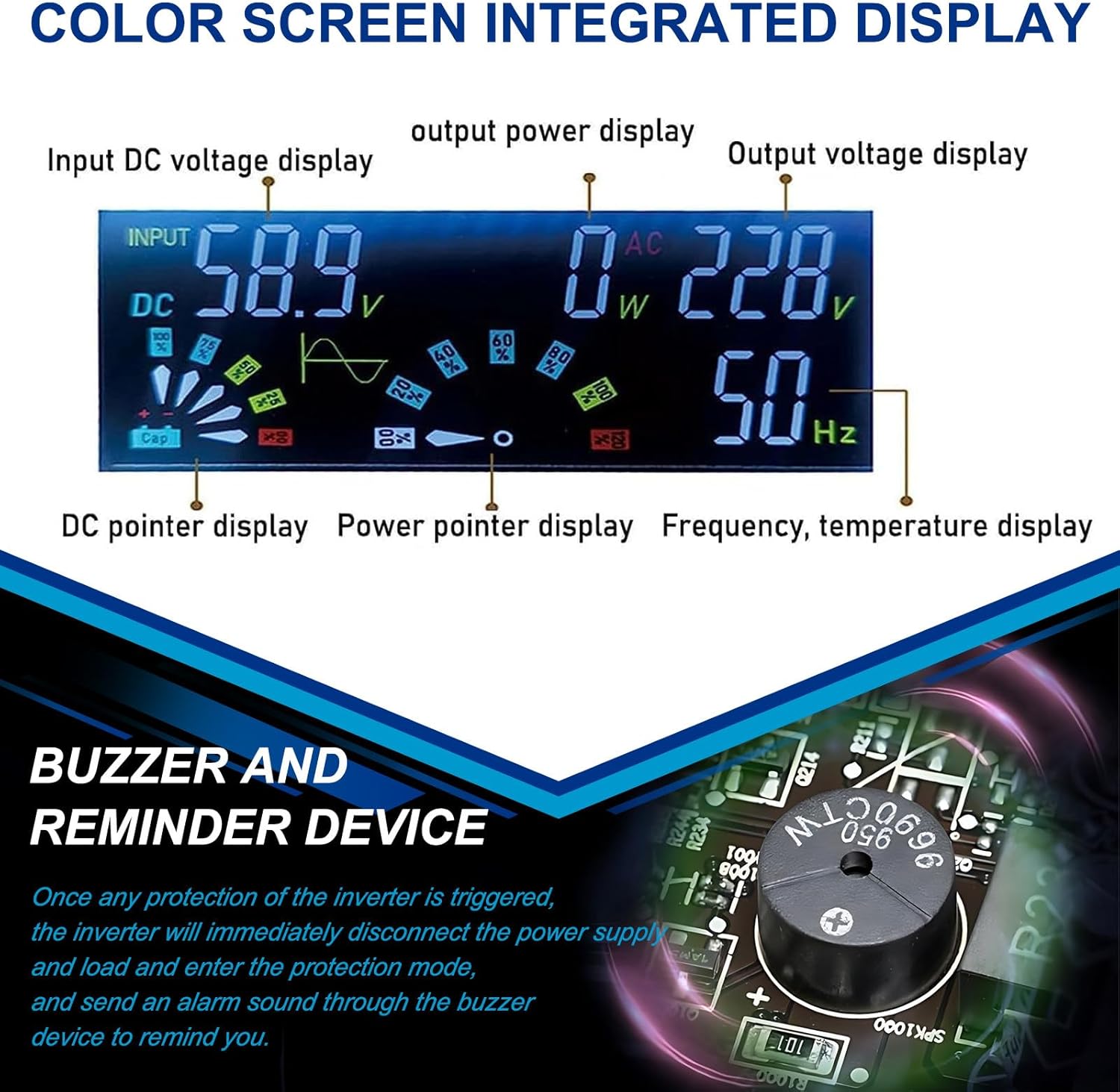 12000W Pure Sine Wave Inverter Charger, DC 12V to 110V/120V AC, Solar Power Inverter with 2 AC Outlets, LCD Display & Lithium Battery Compatibility