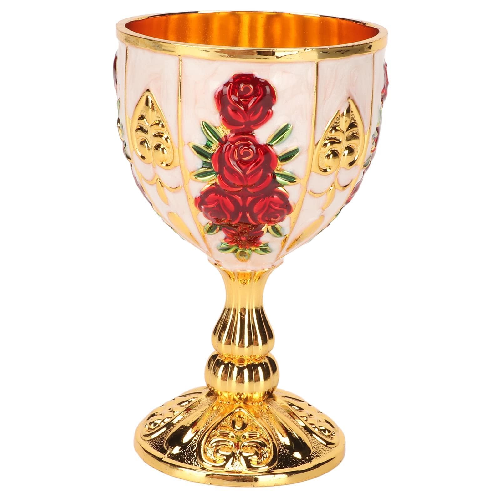 Calice da 4 Pollici Calice Oro,Calice D'oro Coppa da Magnaccia Lega di Zinco Alta Motivo Floreale in Rilievo retrò Elegante Coppa da Magnaccia per Bar Banchetti da Festa Calice (Fiore rosso su oro e