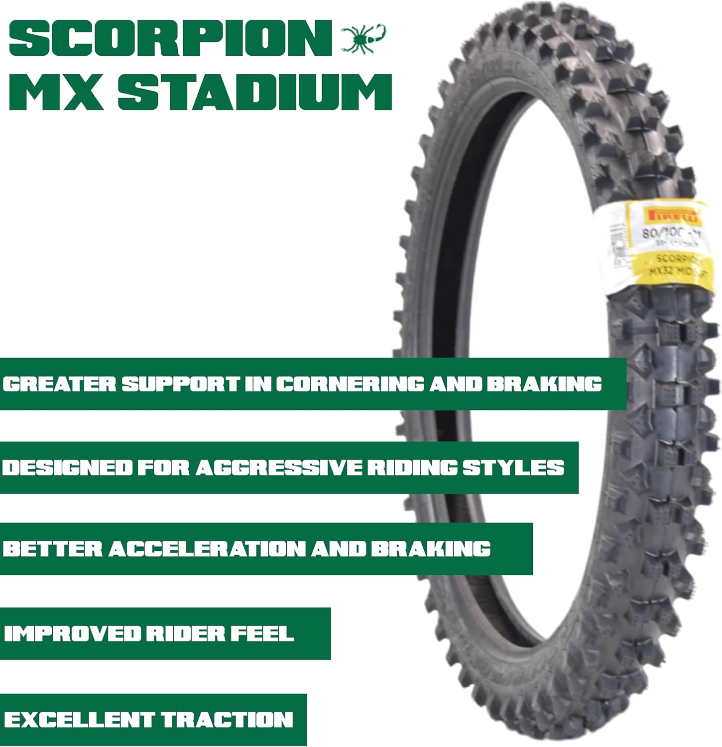 PIRELLI MID-Soft Stadium 80/100-21 M/C 51M MST & 120/90-19 NHS 66M with Keychain – Ideal for Soft and Intermediate Terrain -Premium Off-Road Performance Even in Extreme Racing Conditions!