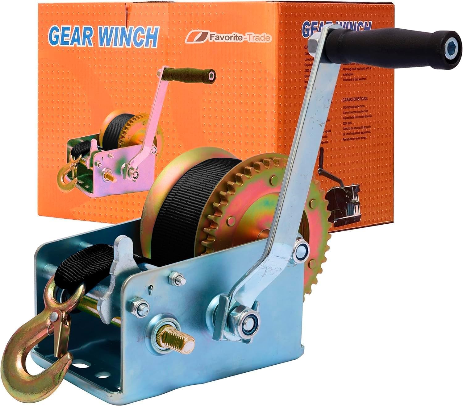 Favorite-Trade Trailer Winch – Durable Hand Crank – 3500 lbs Hand Winch with Strap - Boat Trailer Cable, Heavy Duty Rope Crank for Trailer, Boat or ATV Towing