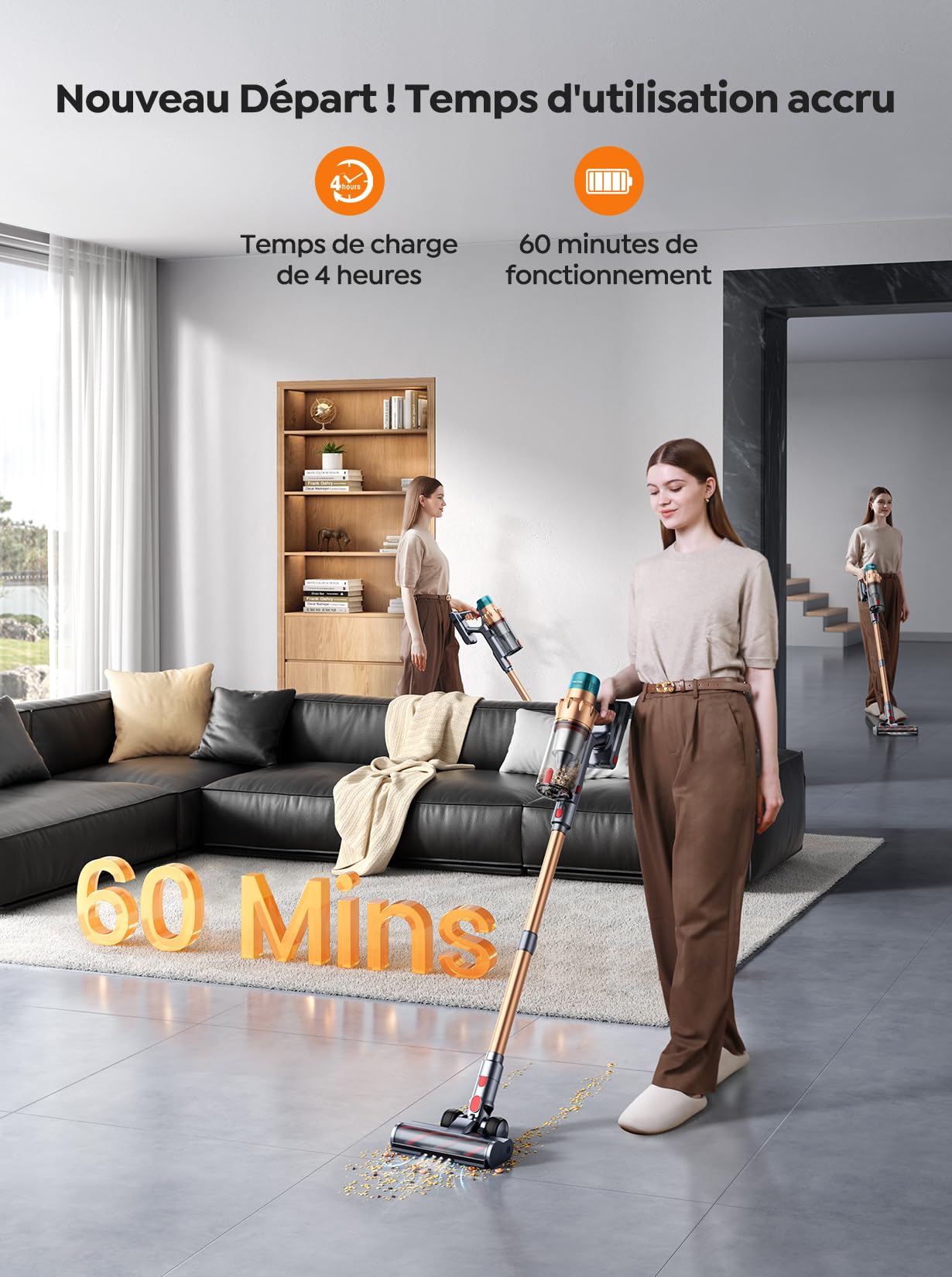 Bezprzewodowy odkurzacz SMOTURE, 550W/ 45KPA/60 min autonomii, mocny i cichy, ładowanie ścienne, perfumowane, kolorowe ekrany dotykowe, 1,5 l, czyszczenie krawędzi
