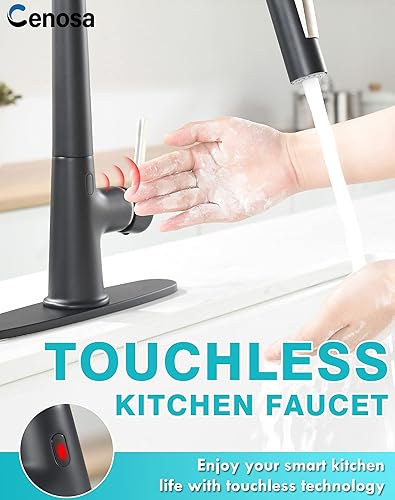 Miniatura 3 de Grifo de cocina sin contacto con adaptador de CA, sensor de movimiento inteligente, manos libres, grifo de fregadero de cocina de una sola manija