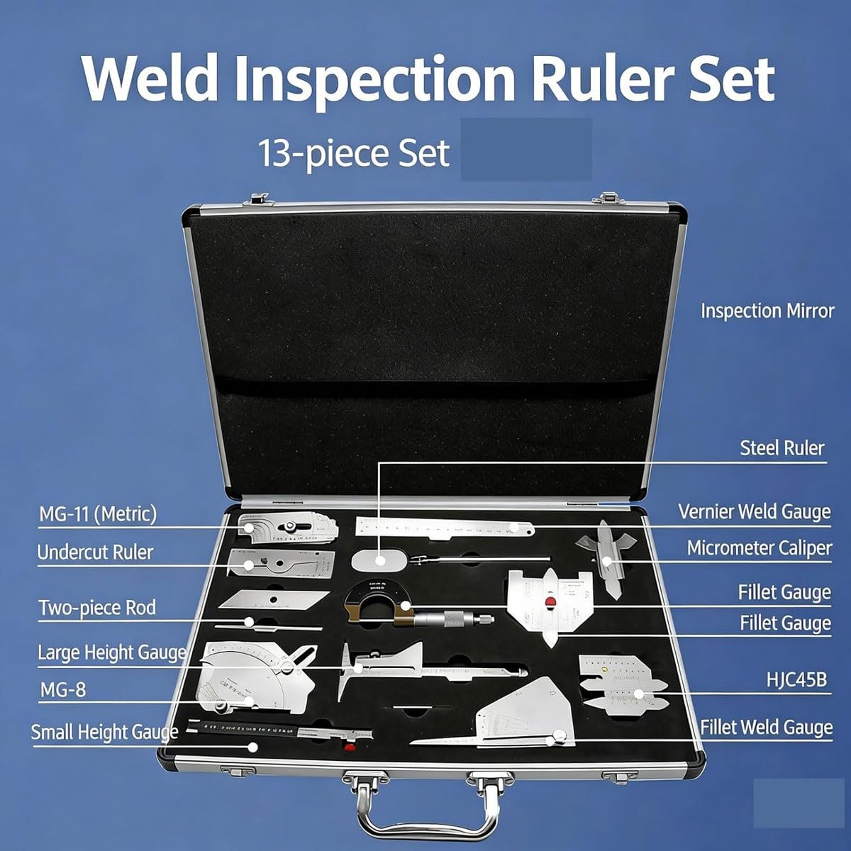13pcs Welding Gauge Tool Inspection Kit, Fillet Weld Measurement Ruler Set with 0-150mm Caliper, Precision Welding Tools for Industrial Use