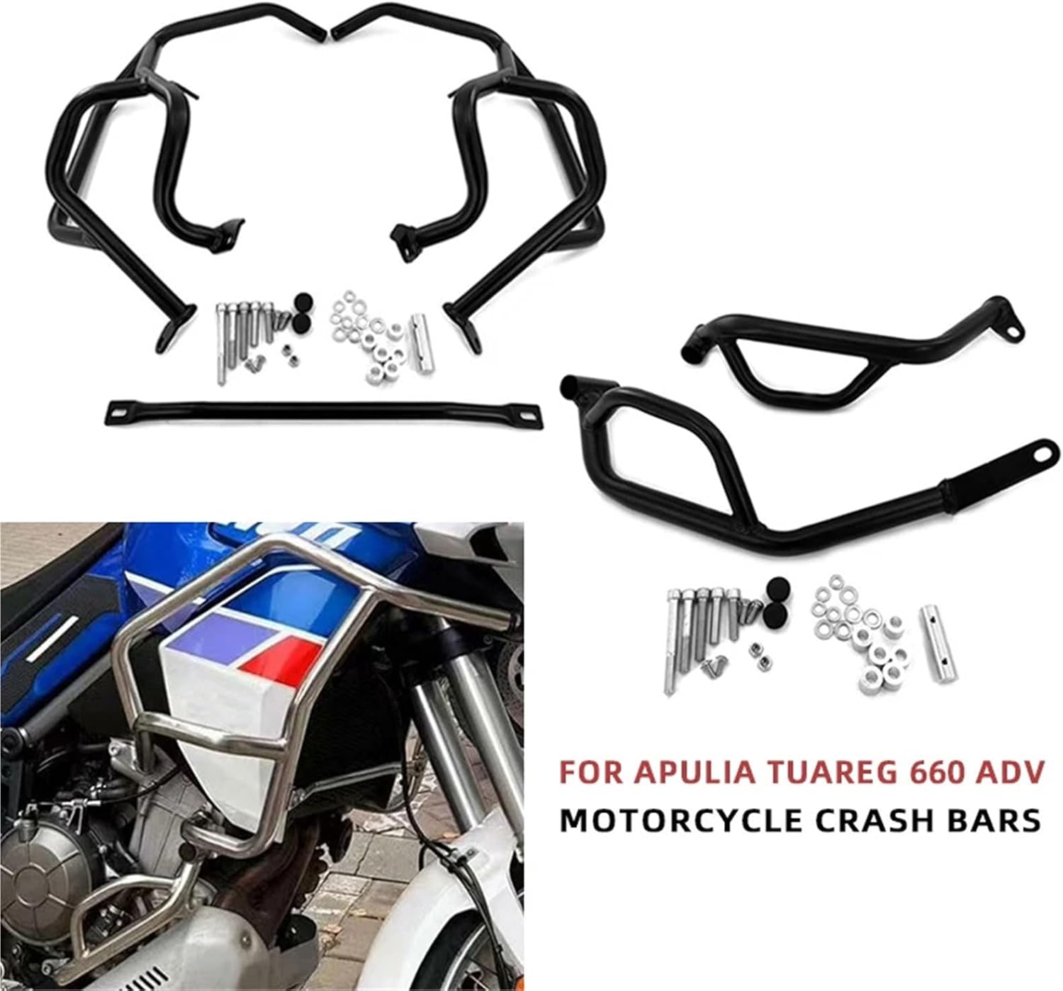 Motorcycle Accessories Highway Crash Bars Engine Guard Bumper Stunt Cage Protector for Apulia Tuareg 660 Tuareg660 ADV 2022 2023(A-Black-Lower Only)
