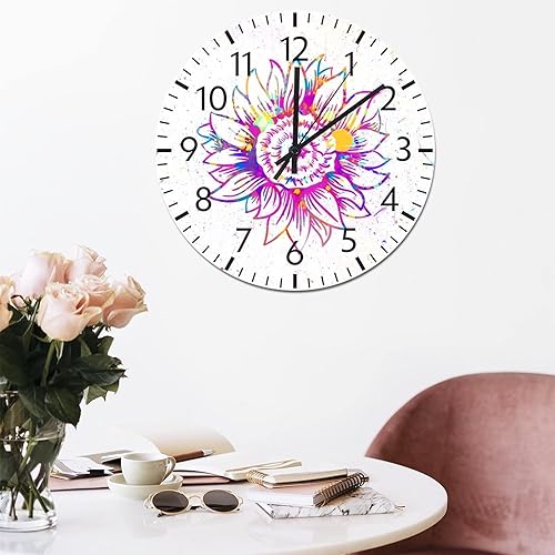 Miniatura 4 de ArogGeld Reloj de pared grande con diseño de girasol colorido de cloruro de polivinilo silencioso sin tictac funciona con pilas 88 pulgadas