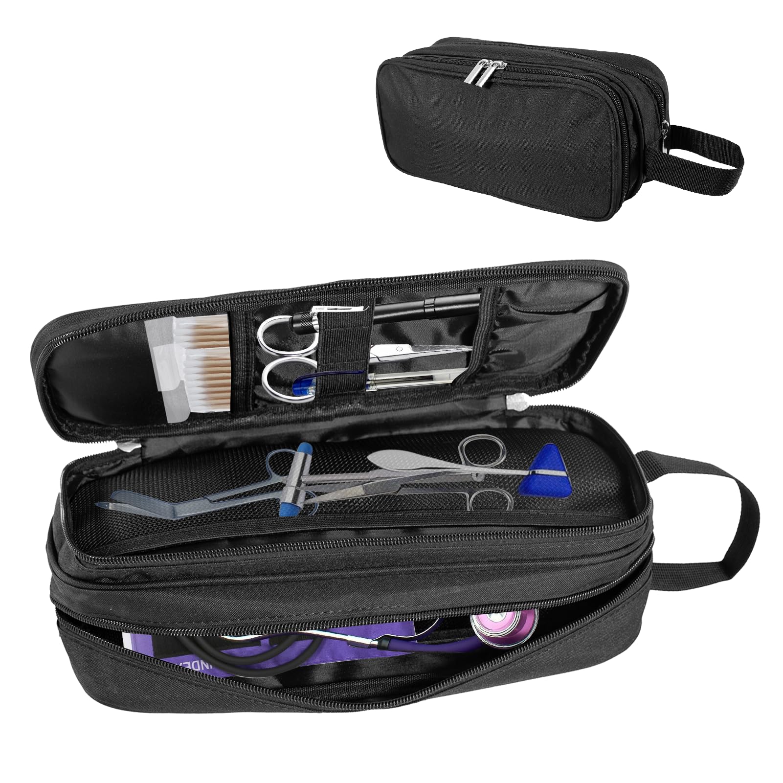 JFHNMLW Black Stethoscope Carrying Case Hold 2 Stethoscopes or BP Cuffs, Compatible with 3M Littmann/MDF/ADC, Stethoscope Bag with Extra Pocket for Nurses Accessories, Essentials for Nurse, Doctors