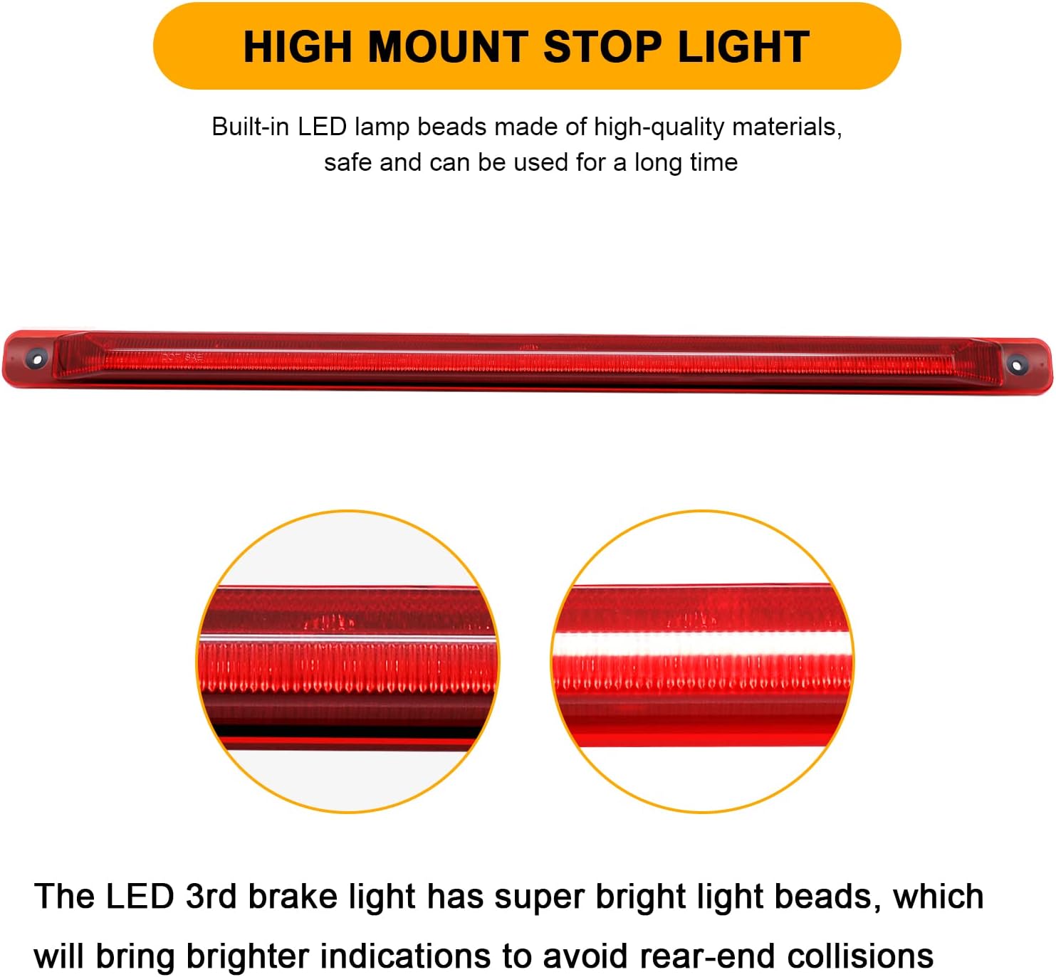 LED Tailgate Lamp Replacement for Silverado Sierra 2500HD 2001-2014, Silverado Sierra 3500HD 2007-2014, Rear Red Brake Stop Light Bar with Ventilation Holes, Replace OE 15248604