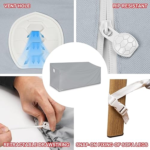 Miniatura 4 de Funda para sofá de patio, resistente a los rayos UV, resistente al agua, antidecoloración, con 2 rejillas de ventilación mejoradas y 2 hebillas,