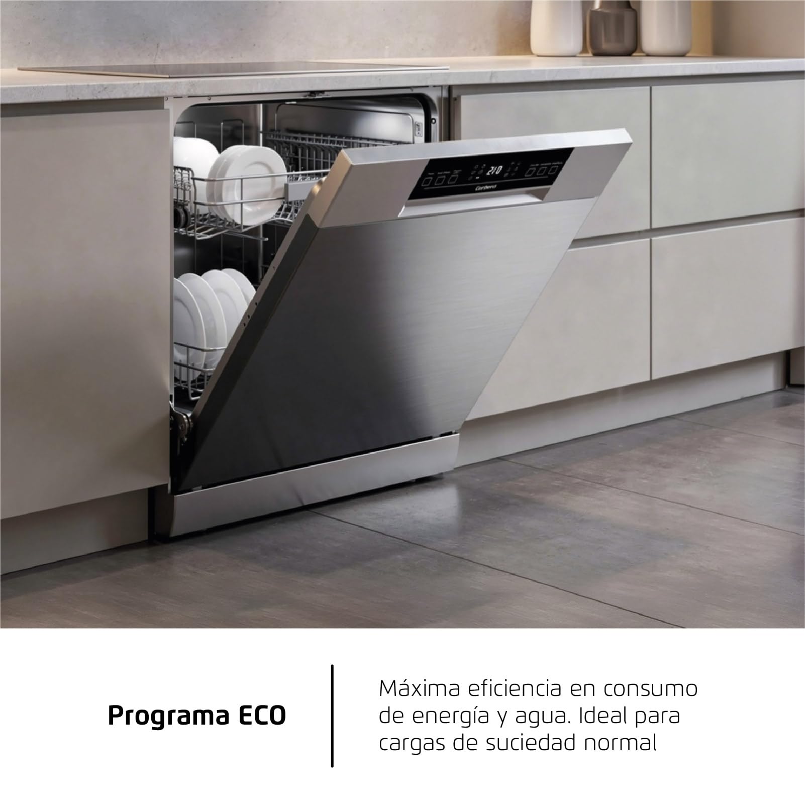 Corberó - Lavavajillas Excellence 60cm | CLVG91536X | 15 cubiertos | 6 programas | 4 Temperaturas | Display LED | Tercera Bandeja | Autoapertura y Zona Dual | Compatible con tablets 3 en 1 | Inox