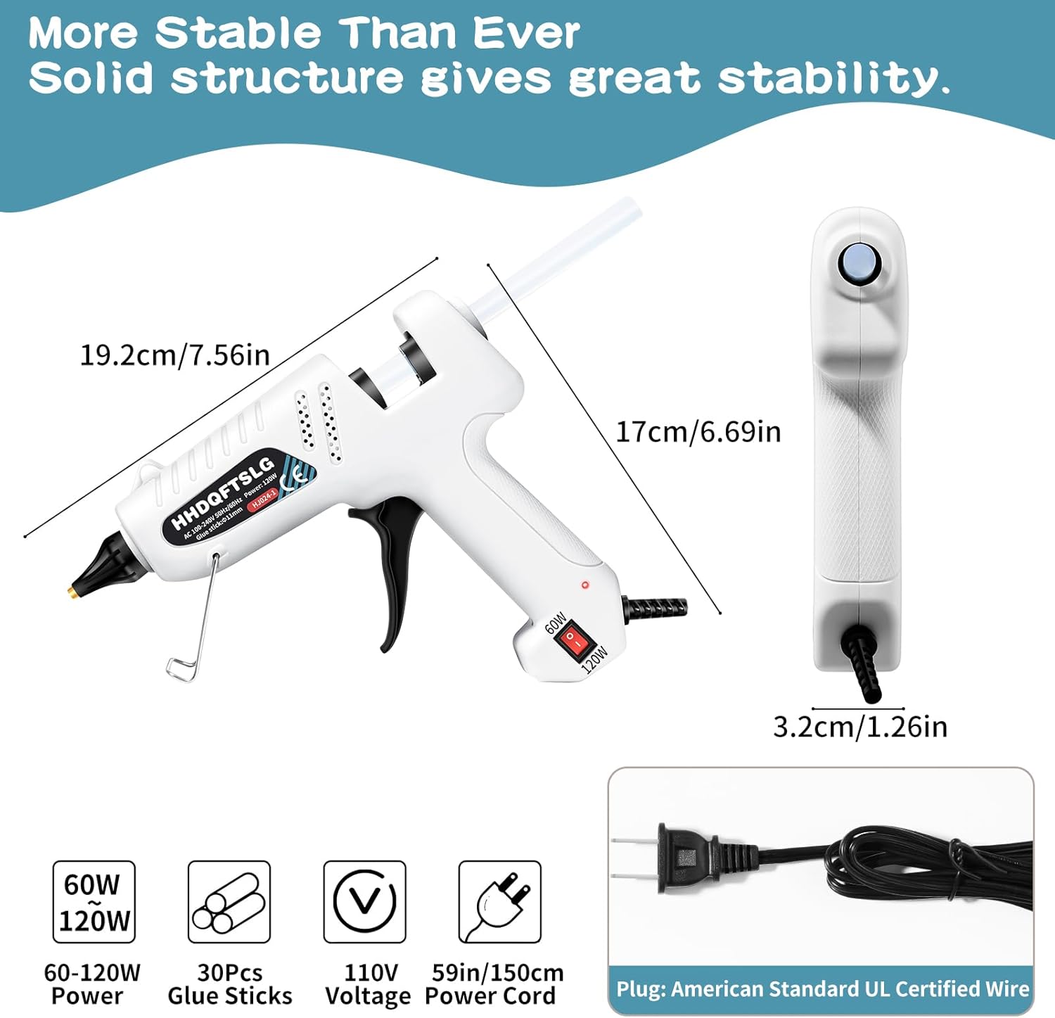 60/120W Full Size Hot Glue Gun Kit,Dual Power Glue Gun with 30PCS Premium Glue Sticks (11 * 150mm),90S Fast Preheating Heavy Duty Industrial Hot Melt Glue Gun for Craft,DIY and Gift Making