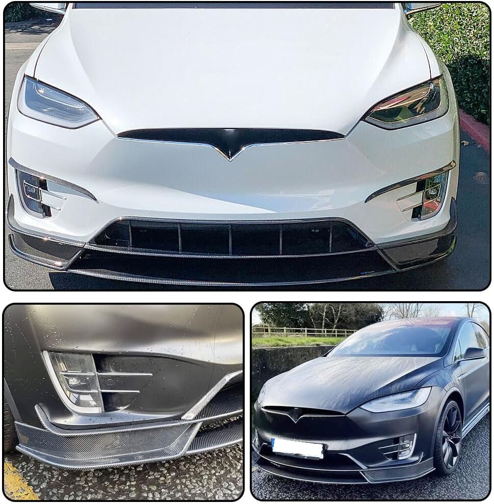 Carbon Fiber Front Bumper Lip Vent Compatible with Tesla Model X 2016-2020 Customized Add-on Chin Spoiler Splitter Air Fender Flare Protector