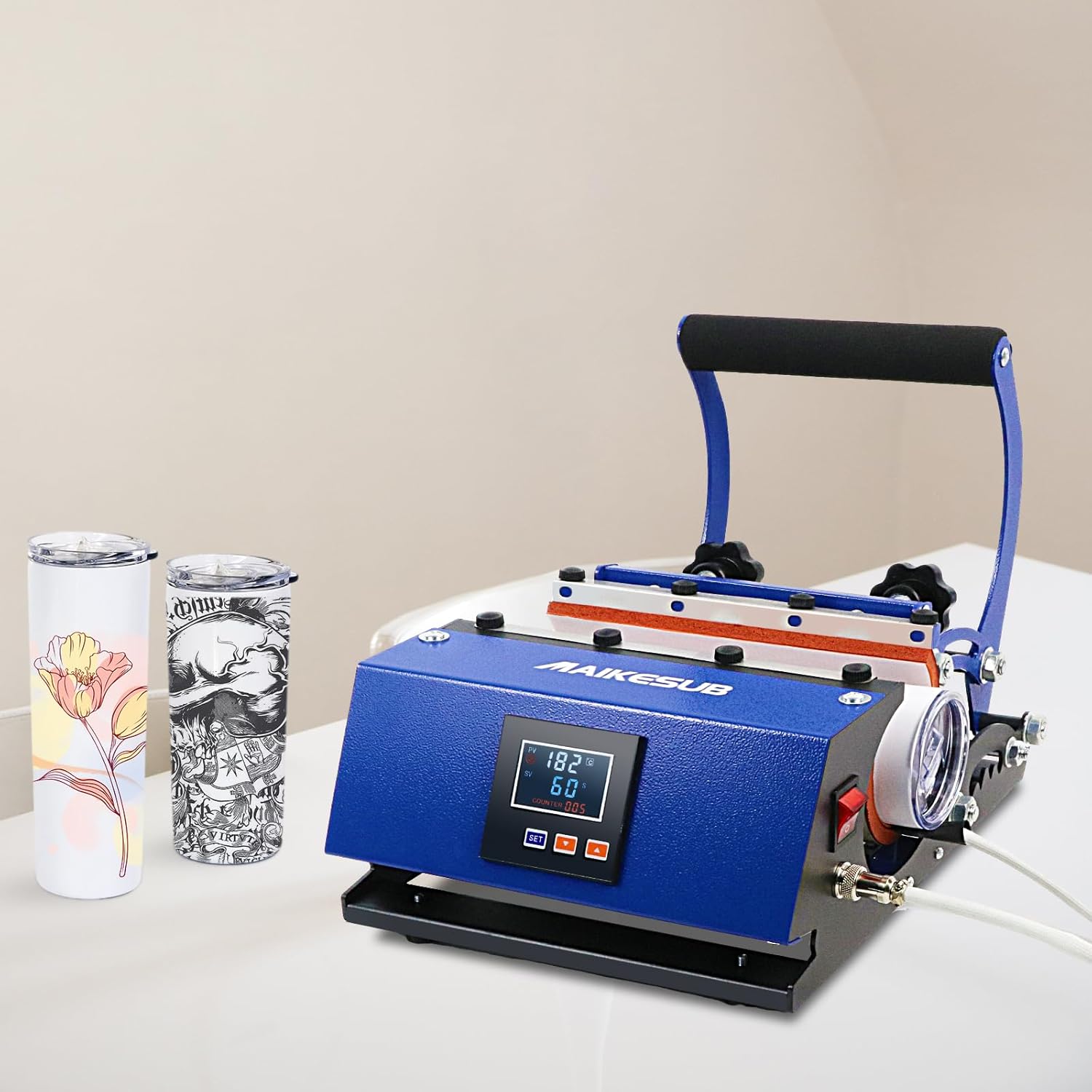 Tumbler Heat Press Machine for 16-30oz Subliamtion Blank Skinny Tumbler Glass Jar with Temp&Timer Setting for 11-15oz Coffee Ceramic Mug Cup (Dark Blue Cup Copying Machine)