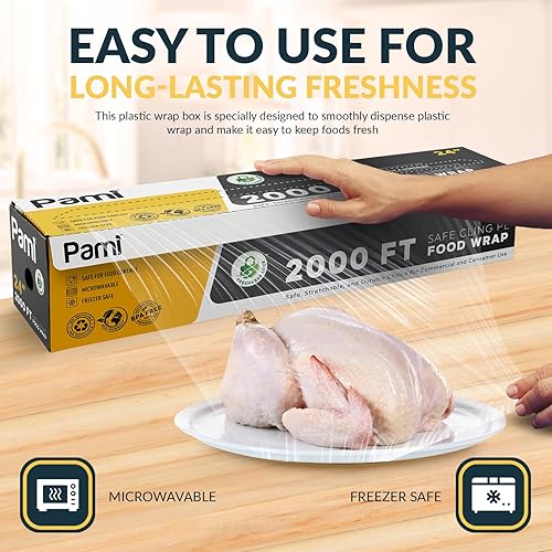 Miniatura 3 de PAMI Envoltura de plástico de polietileno segura (24 pulgadas x 2000 pies), con caja dispensadora, apta para alimentos, rollo de película de