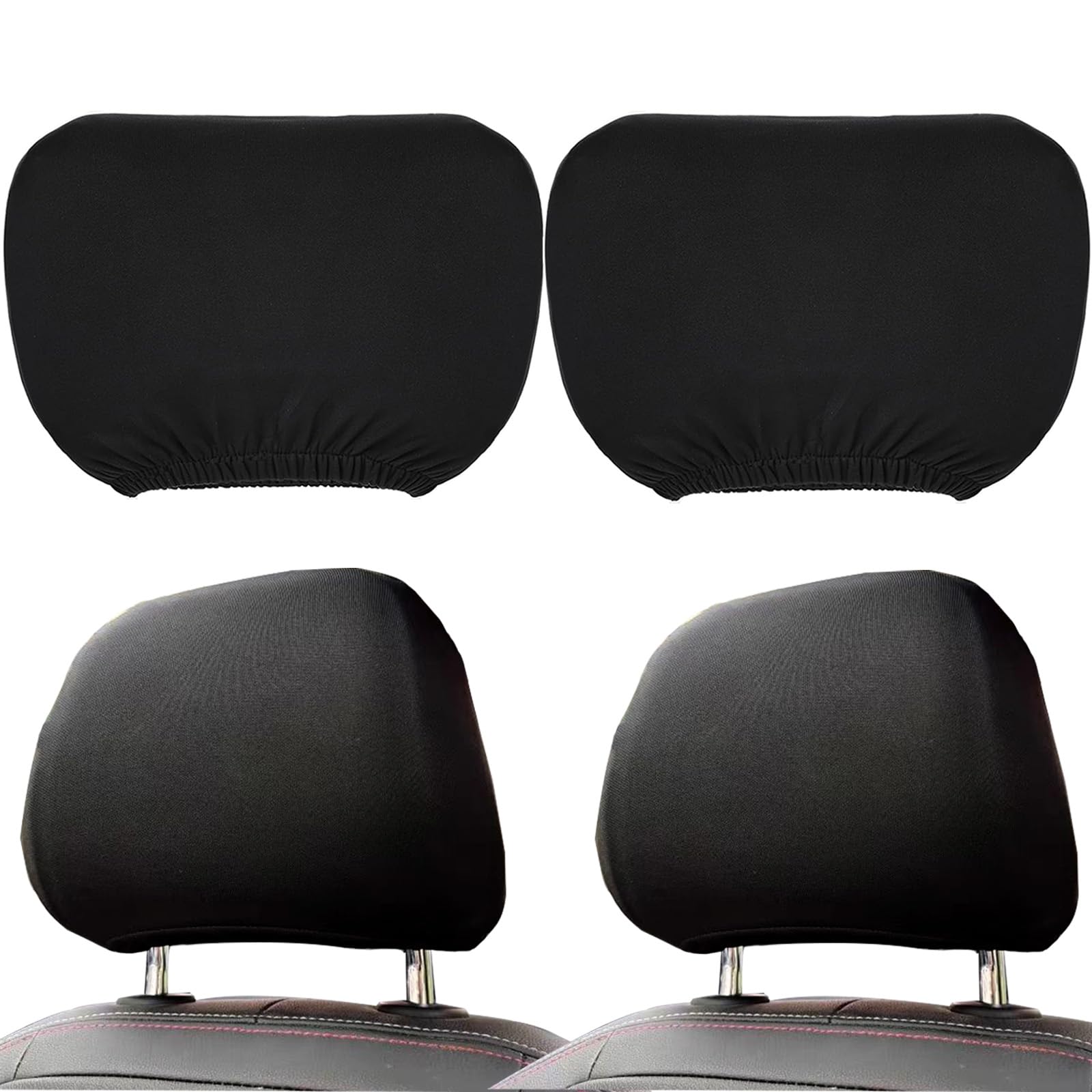 2 Pcs Headrest Covers for Cars Seat Universal Washable, Car Interior Seat Accessories Stuff Protector Dirt-Proof Wear-resistant Soft Fit for Most Car, Head Rest Cover for Car Van SUV Truck Taxi Black