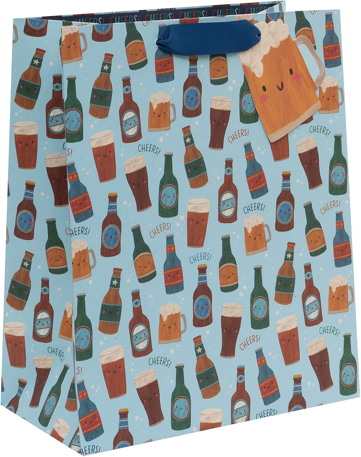 Glick Large Gift Bag - Beers & Cheers Design - 260 x 315 x 135mm