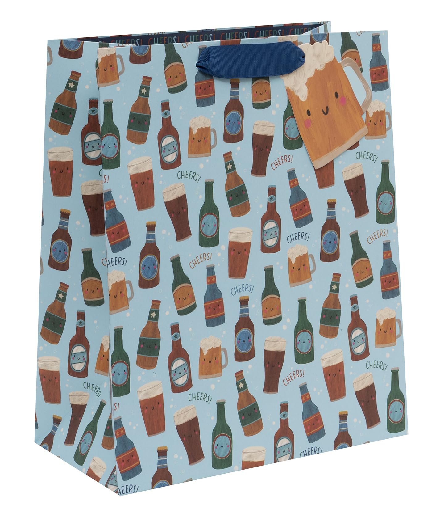 Glick Large Gift Bag - Beers & Cheers Design - 260 x 315 x 135mm