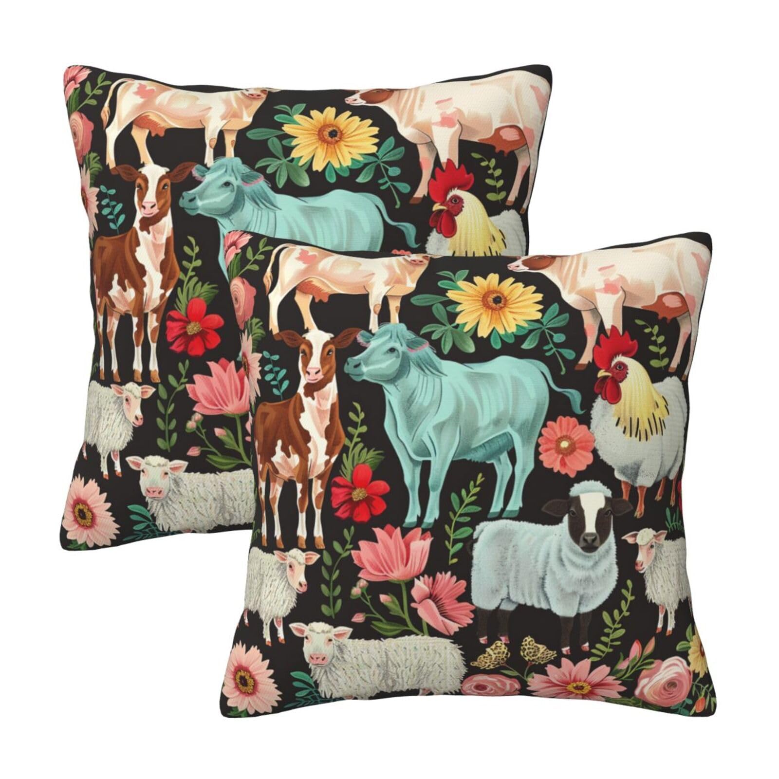 Farm Animal Throw Pillow Cases 2 Pack Square Pillowcases Soft Pillow Protectors for Couch Livingroom Sofa Bed Office Car,30x30 CM
