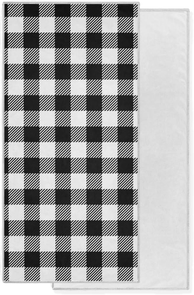 Black and White Buffalo Check Plaid Quick Dry Soft Hand Towels for Bath Bathroom Hotel Gym and Spa, 15" x 30"
