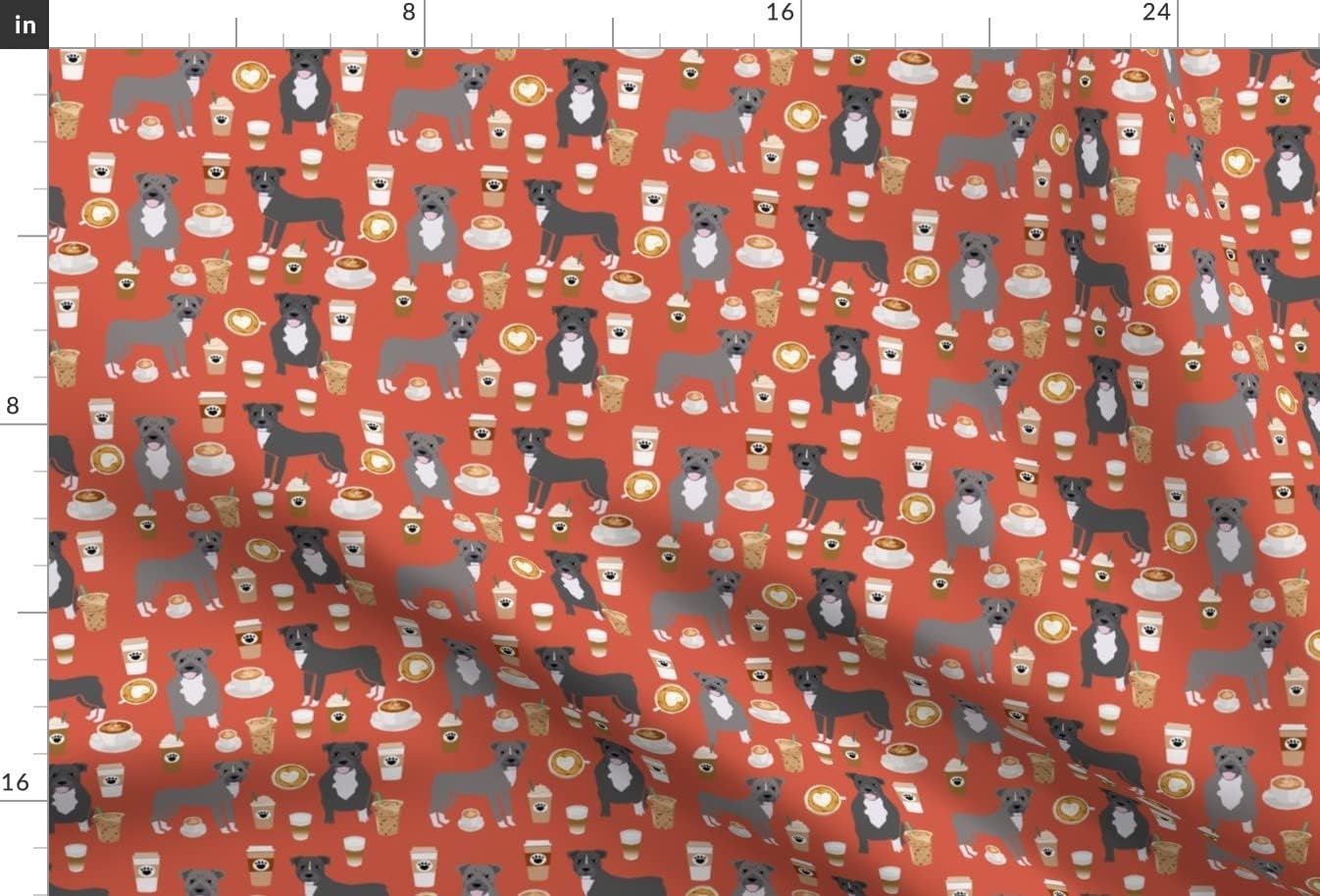 Spoonflower Fabric - Pitbull Grey Coffee Latte Dog Breed Red Orange Dogs Tea Pets Printed on Chiffon Fabric by The Yard - Sewing Fashion Apparel Dresses Home Decor