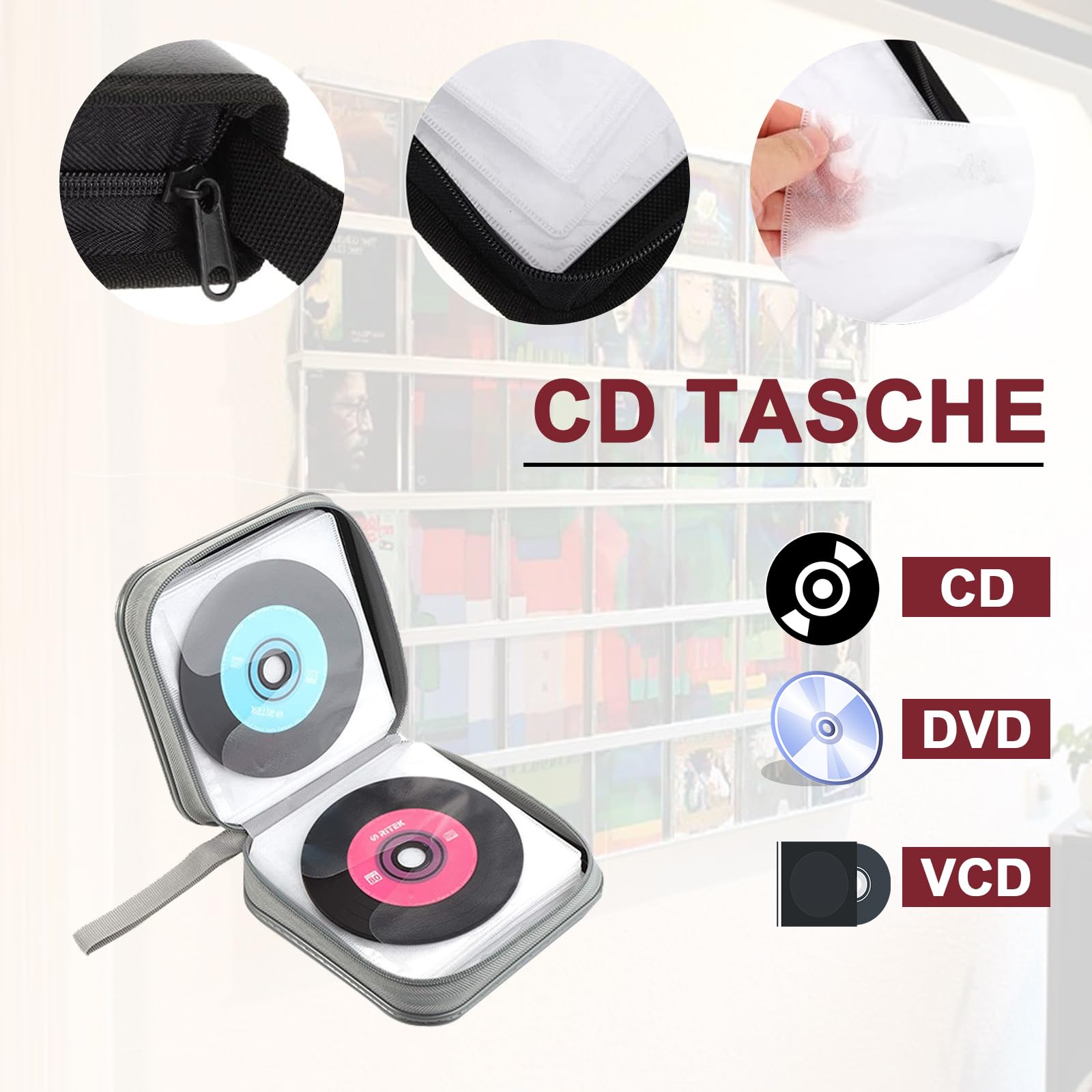 Custodia per CD DVD Discs per 40 dischi, custodia per CD per auto e casa, blu