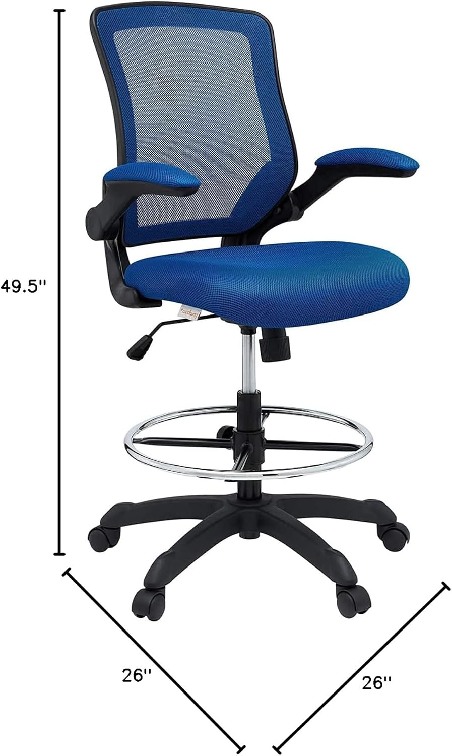 Modway Veer Drafting Chair - Reception Desk Chair - Flip-Up Arm Drafting Chair in Blue