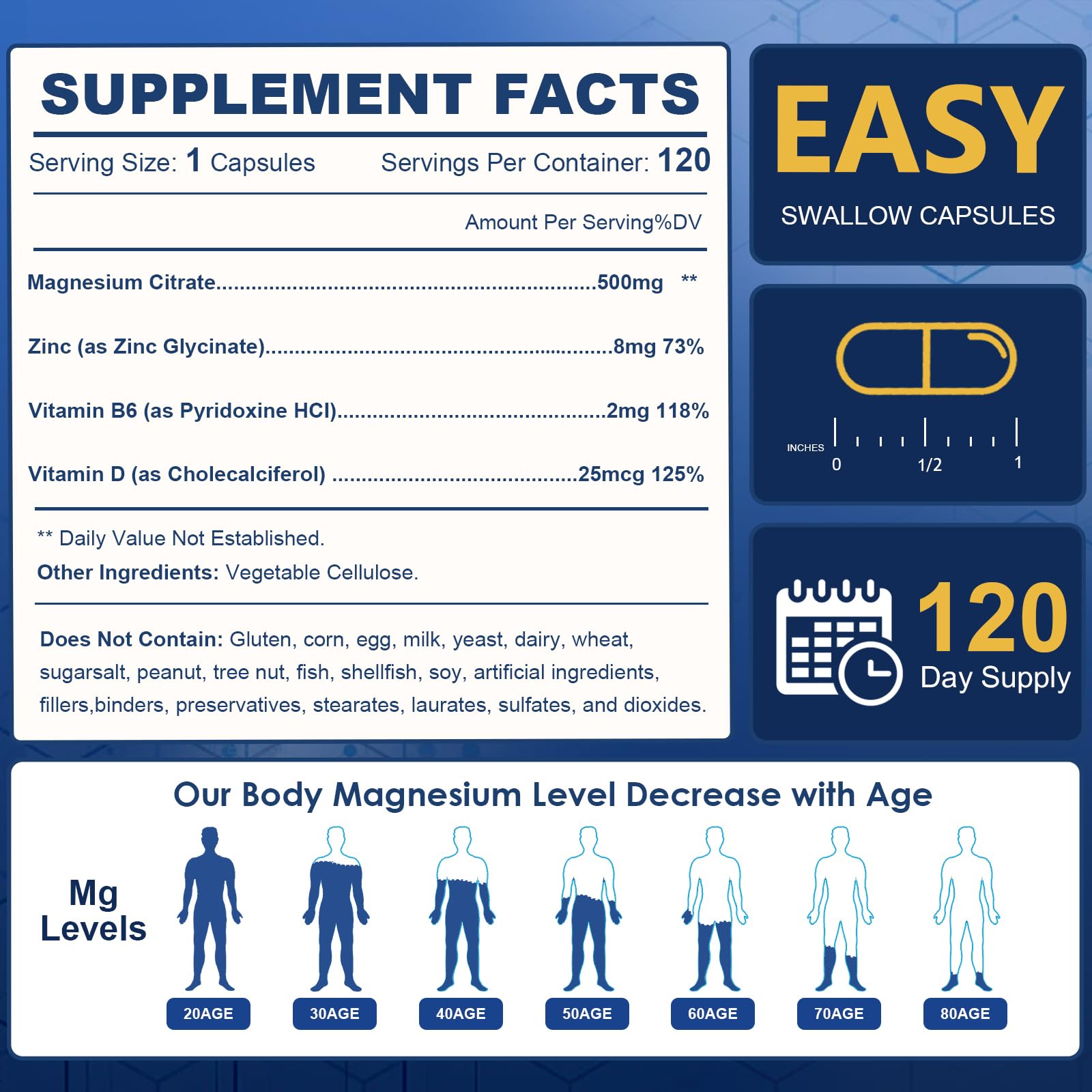 NATURE TARGET Magnesium Citrate 500mg, with Zinc & Vitamin D, 120 VegCaps — Amazon image 8