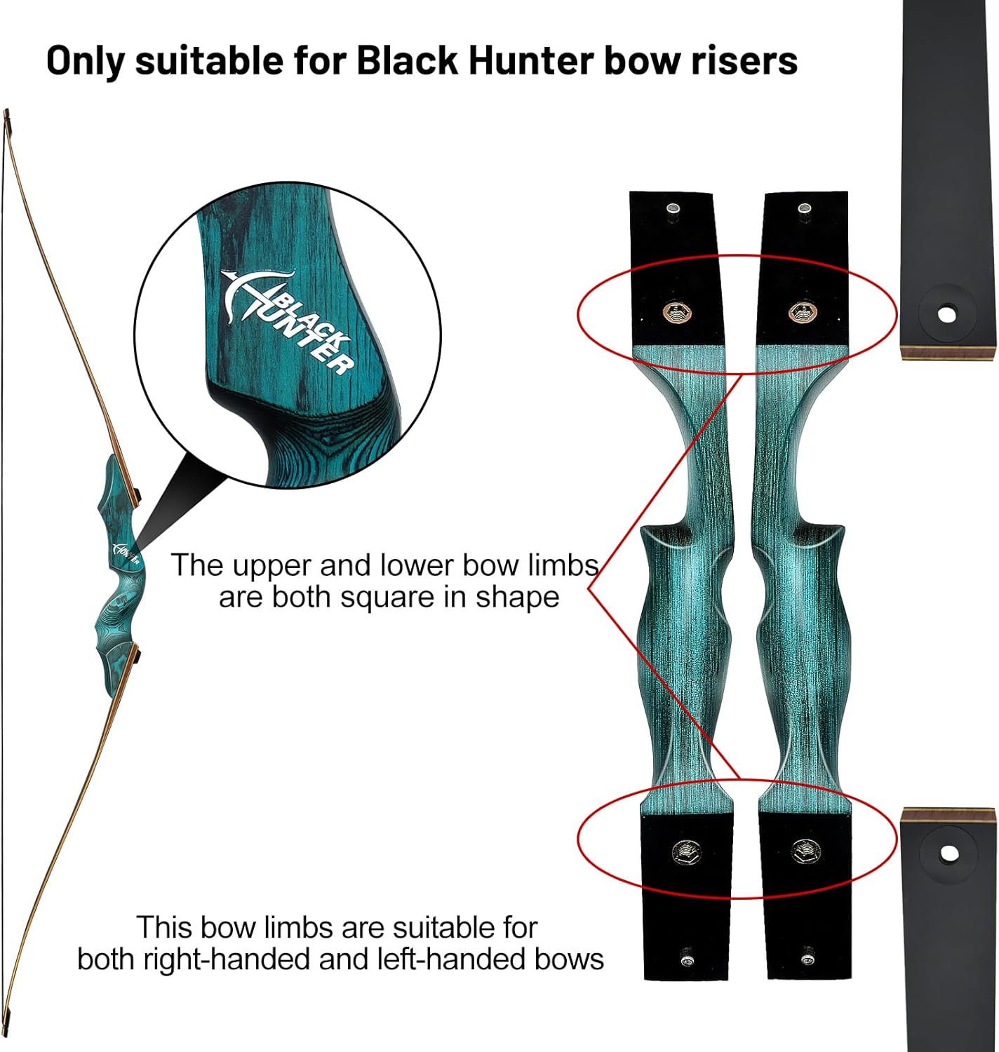 Replacement Longbow Limbs for 60'' Black Hunter Bow Riser 20-60lbs Archery Hunting Longbow Limb with Hard Maple