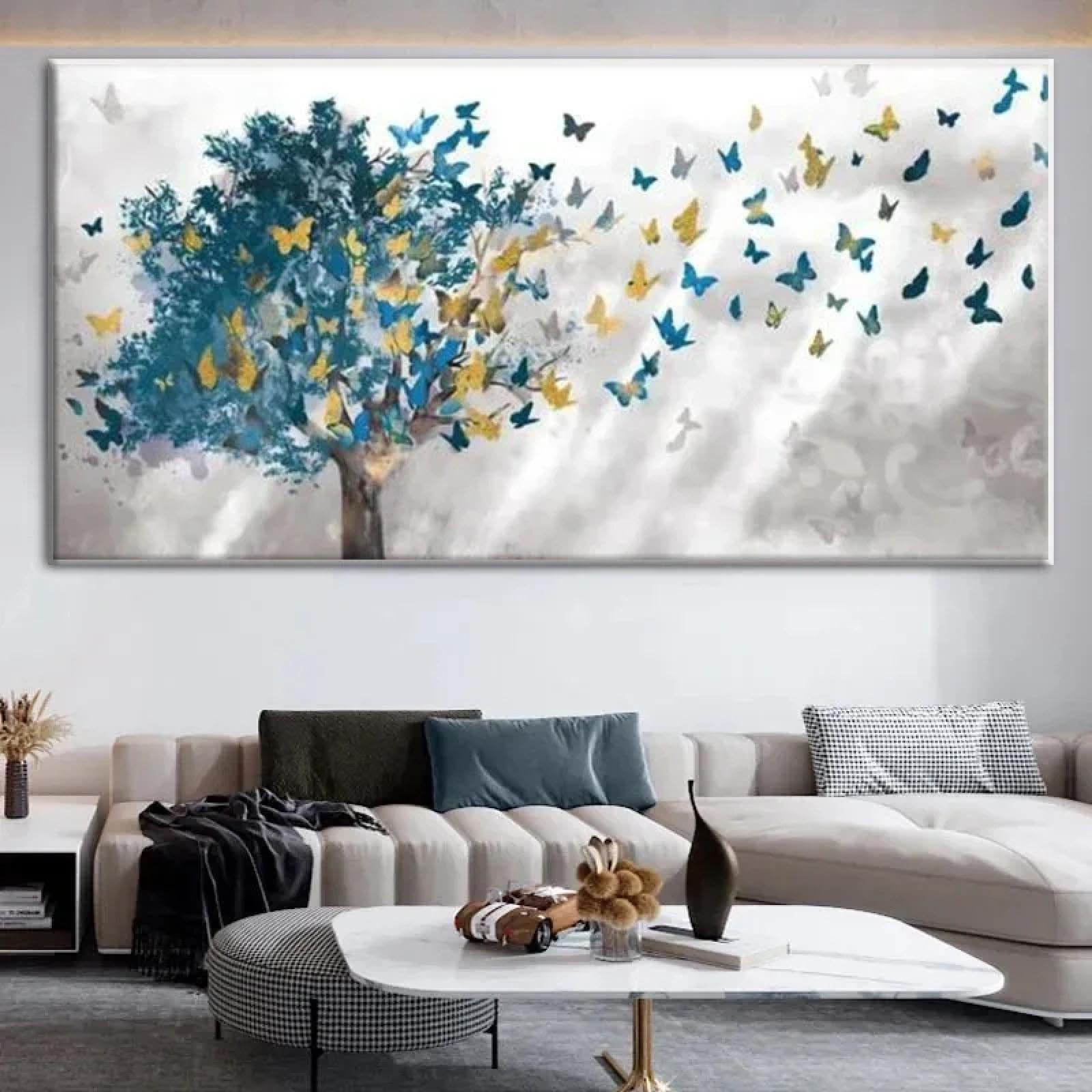 JACBON Abstraktes Schmetterlings-Leinwandbild – 70x70 Cm, Gold & Blau, Moderne Wanddekoration