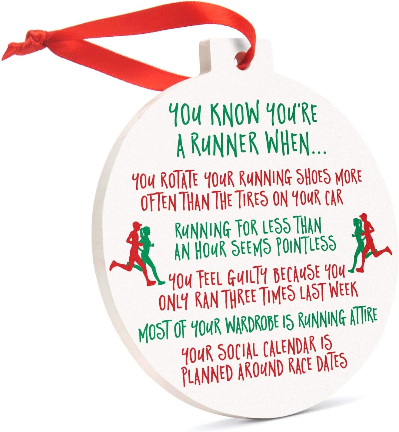 Gone For a Run Running Christmas Ornament - You Know You are a Runner When | Handcrafted Ceramic, 3.5 Inch Round, Double-Sided Design, Satin Ribbon, Gift Boxed, Personalize with Marker, Runner Gift
