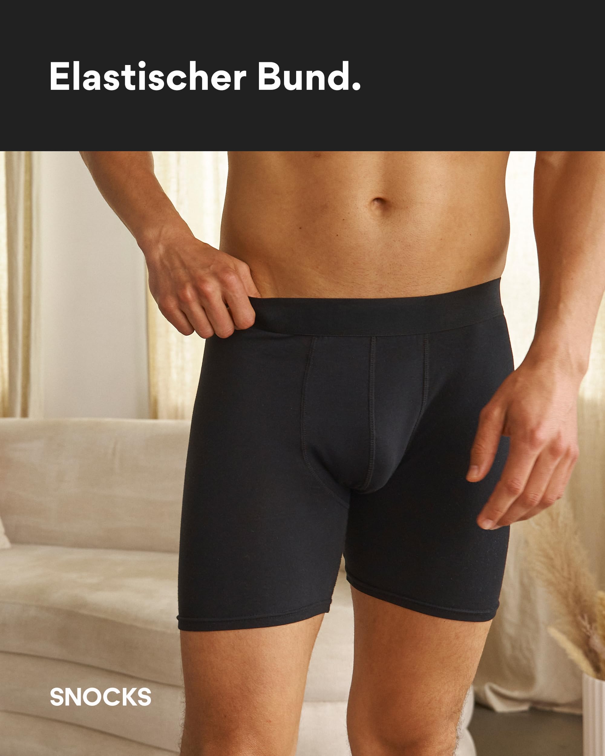 Snocks Lange Boxershorts Herren ohne Logo (6er Pack) - Bio-Baumwolle, atmungsaktiv, kein juckendes Etikett & komfortabler Bund - Unterhosen Männer Gr. M-2XL