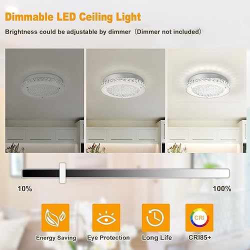 Miniatura 8 de Lámpara de techo de cristal de 11 pulgadas, lámpara LED de techo de cristal para baño, montaje semiempotrado para cocina, entrada, vestíbulo, baño,