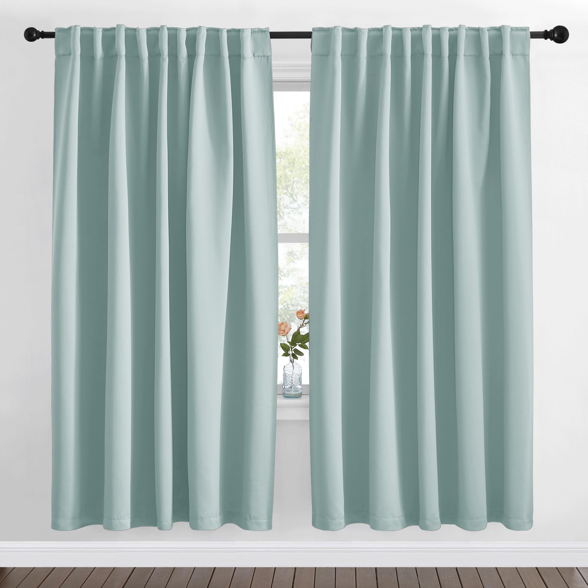 NICETOWN Blackout Curtain Panels Window Draperies - (Aqua Blue Color) 62x72 inch, 2 Pieces, Insulating Room Darkening Blackout Drapes for Doorway