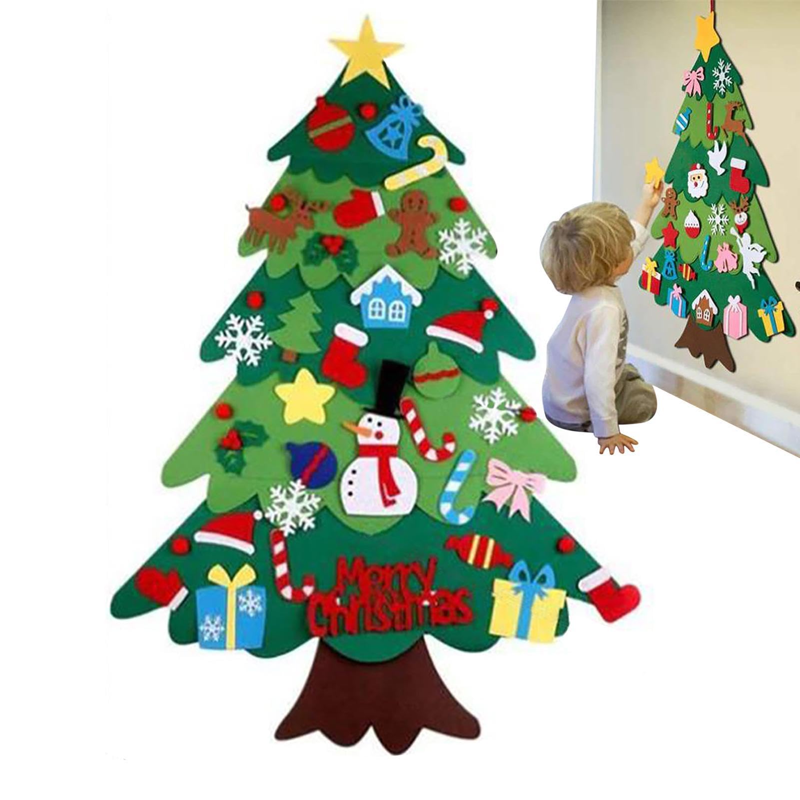 Árbol de Navidad de Fieltro para Niños, Juego de Árbol de Navidad de Fieltro con 21 Adornos Desmontables, Decoraciones de Árbol de Navidad de Pared, Decoraciones de Pared de Árbol de Navidad