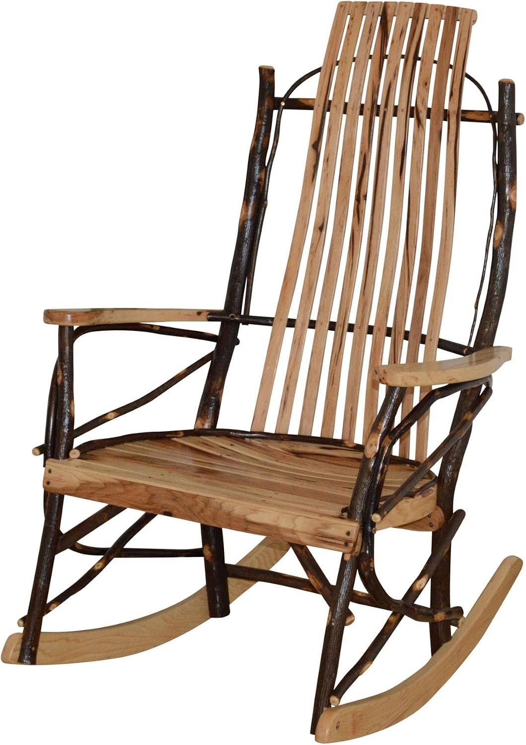 Amish-Made Large 9-Slat Walnut-Stained Oak and Hickory Rocking Chair