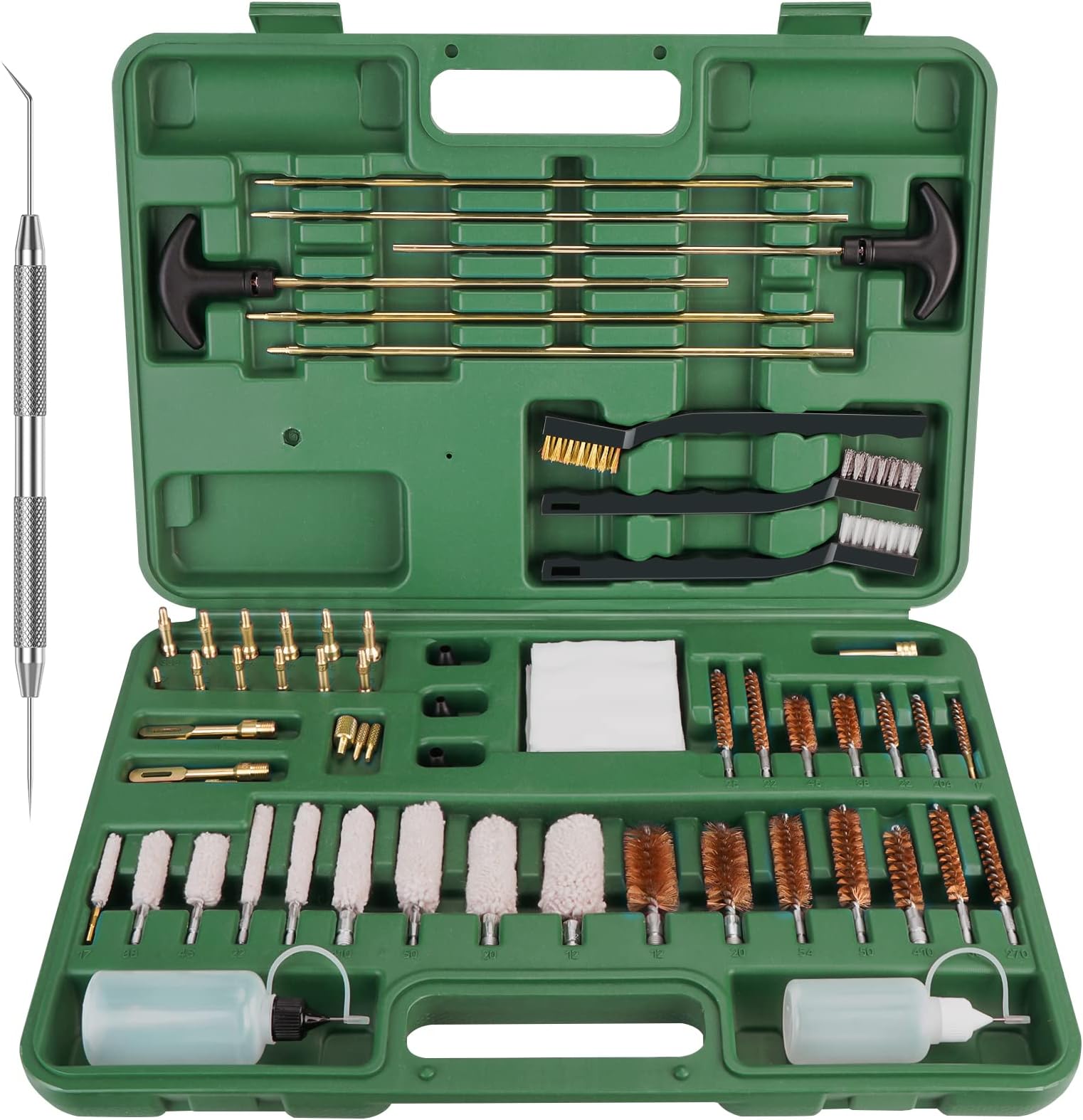 CaliXpert Universal Gun Cleaning Kit with Storage Case and Extra Stainless Steel Pick (Brass Jags and Loops)