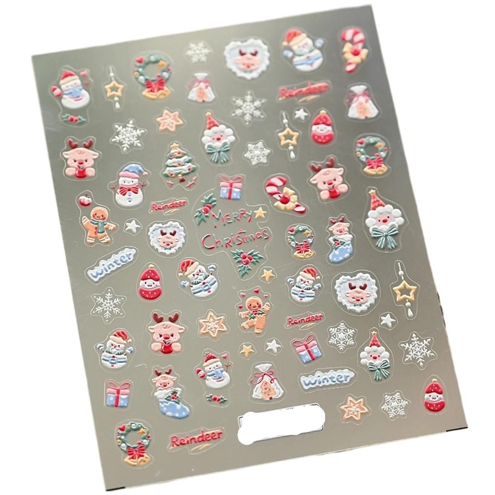 3pc 3D Metal Bead Nail Art Stickers - Snowflake Bowknot Wreath Stars for Winter Decals(6)