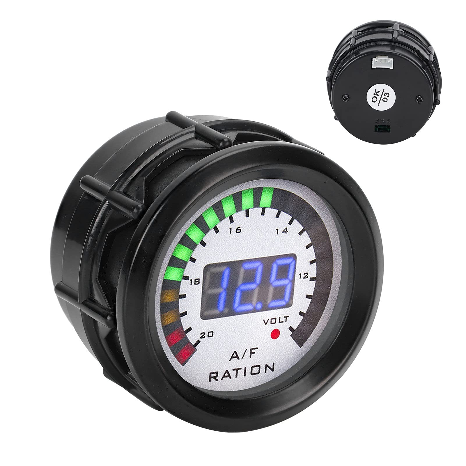 Wakects Car Air Fuel Ratio Gauge Digitale AFR -Meter 52mm Universal 12V 4/6/8 Zylinder Benzinfahrzeug mit Schwarzem LED -LED Display für Einfache Installation Direkter Austausch