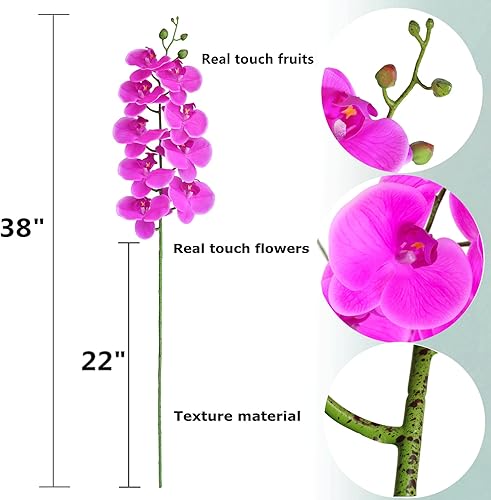 Miniatura 40 de Htmeing Flores artificiales de Phalaenopsis de 38 pulgadas, ramas de tacto real (no seda), flores de orquídeas para decoración de hogar, oficina, 2