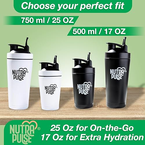 Miniatura 6 de Nutra Pulse - Botella agitadora de gimnasio, mezclador de proteínas duradero de 16.9 fl oz con bola mezcladora y tapa segura a prueba de fugas, sin
