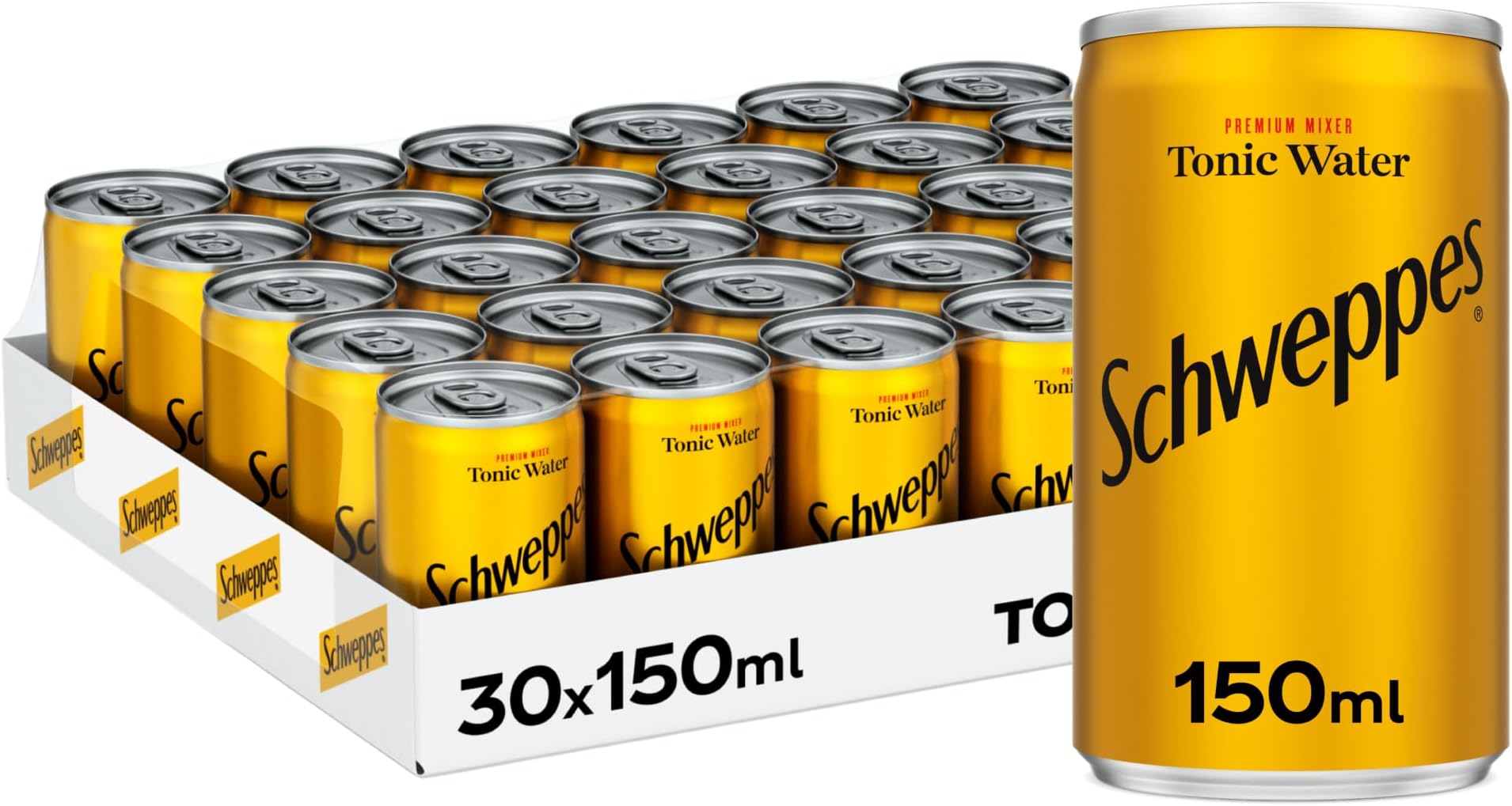 Schweppes Tonic Water Pack of 30 x 150ml, Premium Carbonated Tonic Water, Your Favorite Meal Companion, Sparkling Water Tradition Since 1783