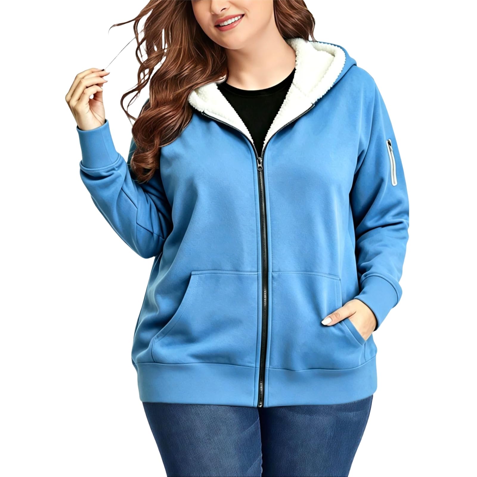 Generisch Winterjacke Damen Warm Gefüttert Sweatjacke Damen Mit Kapuze
