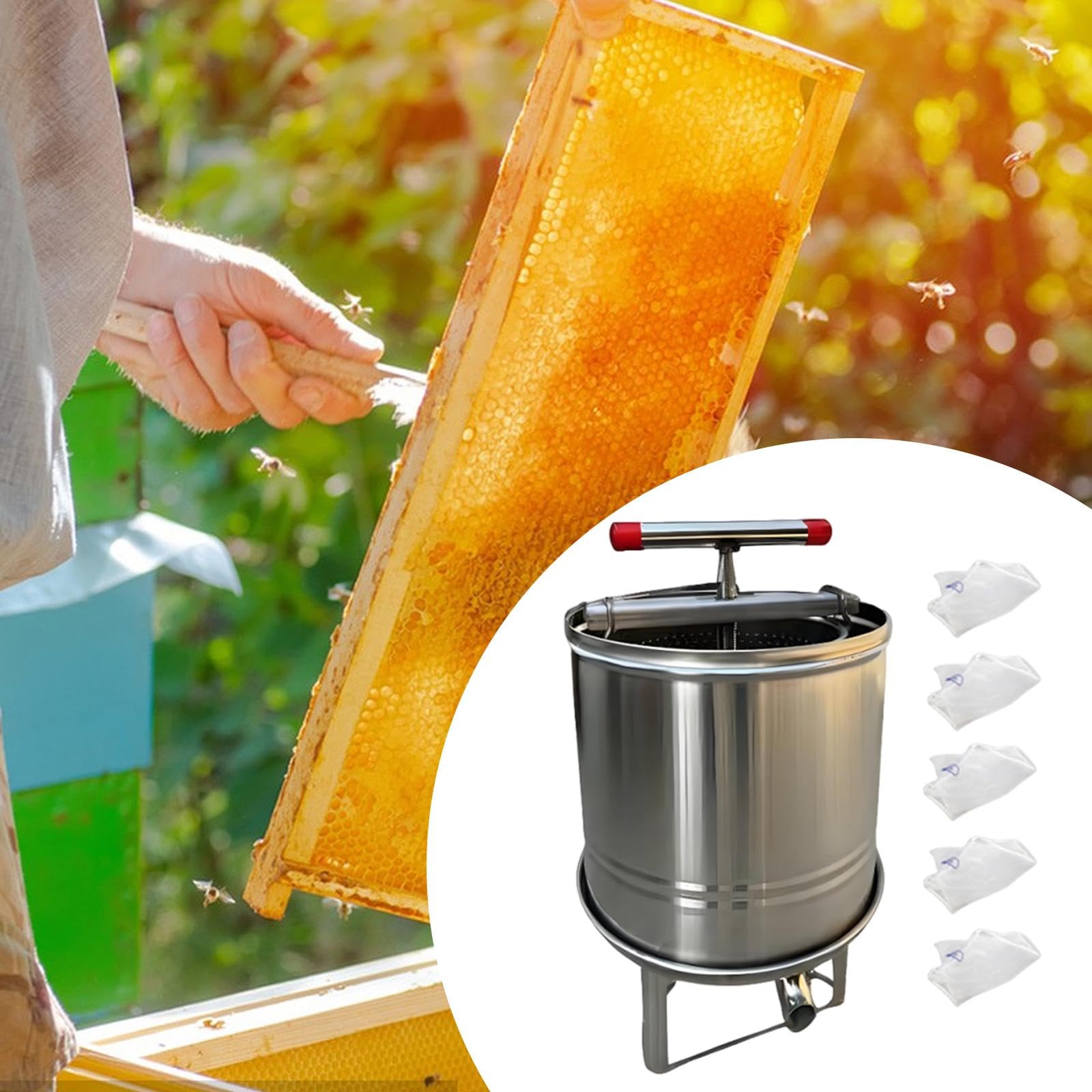 Máquina de prensado de Miel, Accesorios para elaboración de Vino, trituradora Multifuncional, Prensa de Vino de Frutas para vinaza, Jugo, Aceite y, 5 Bolsas de Filtración