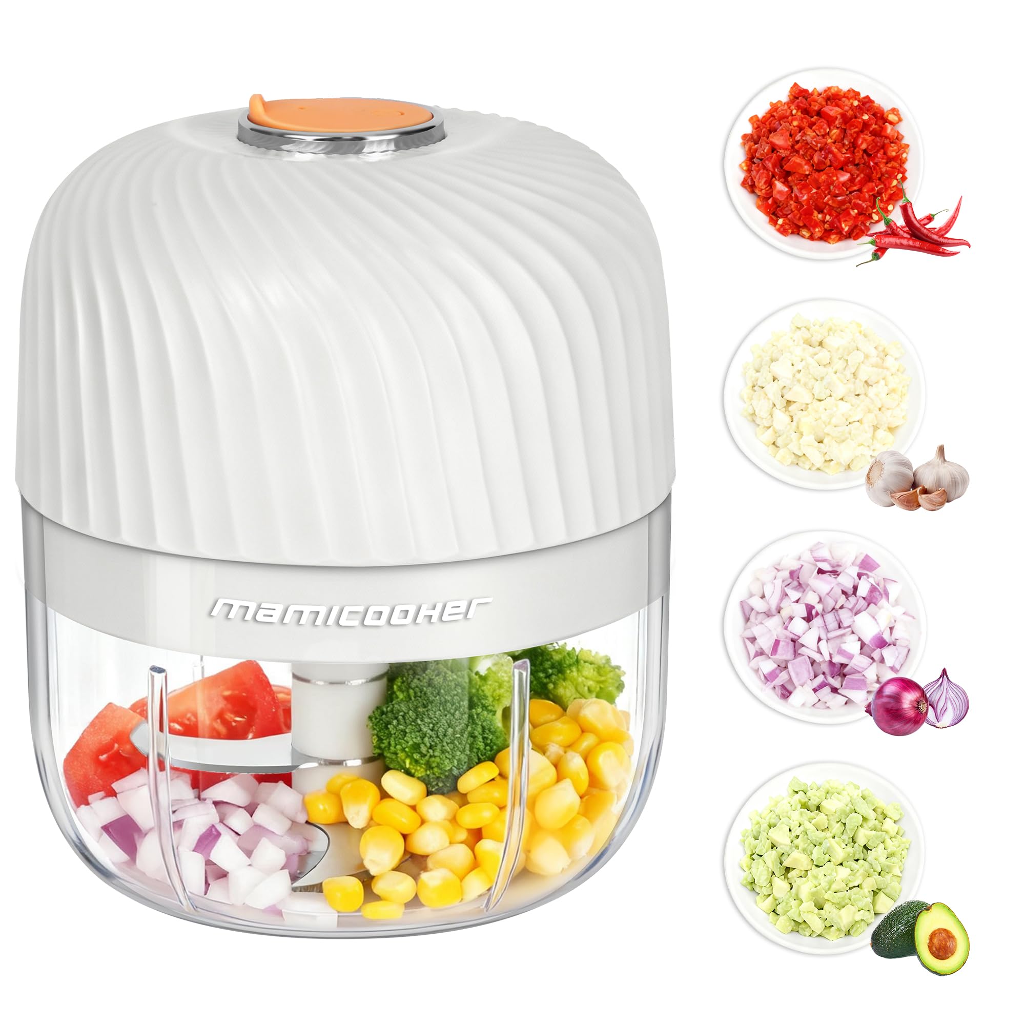 Electric Garlic Chopper, Mini Portable Veggie Chopper, 250ML Garlic Grinder Masher Onion Grinder, Blender to Vegetable, Wireless Food Processor for Ginger, Chili, Fruit, Meat, etc