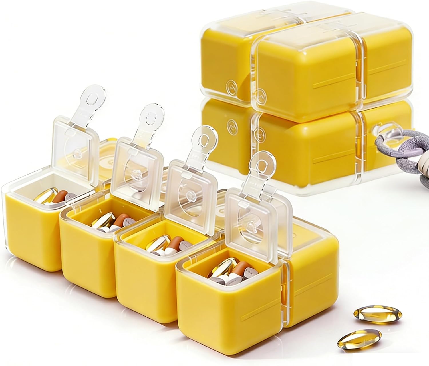 Colorful Cube Pill Organizer for Travel – Weekly 8 Compartment Portable Pill Case with Magnetic Closure, Detachable & Easy to Clean, BPA-Free for Vitamins Medications Supplements(Green)