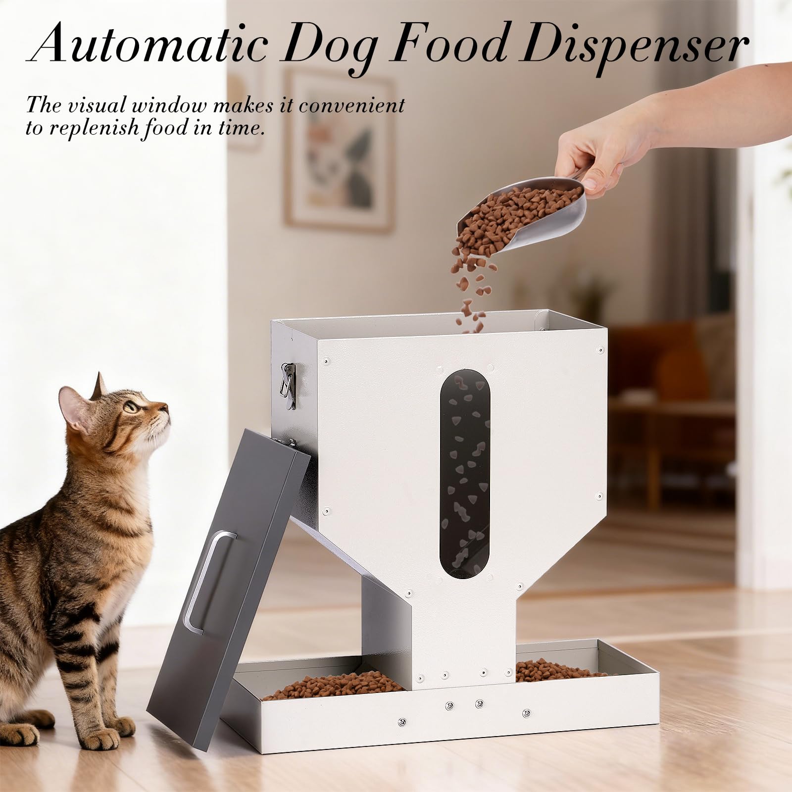 Automatic Cat Feeder 2 Cats Gravity Dual Cat Feeder Auto Dry Food Dispenser with Strong Anti-Jam Galvanized Steel Pet Food Station Indoor & Outdoor - image 6