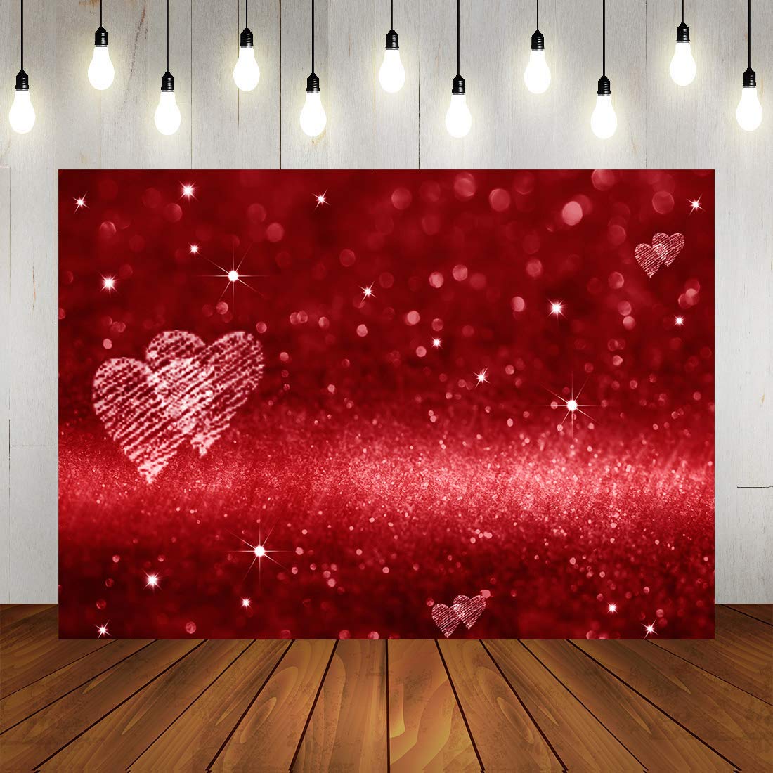 HQM Rose Bokeh Glitter Heart Photo Backdrop 7x5ft - Wedding Valentine's Day Photography Background