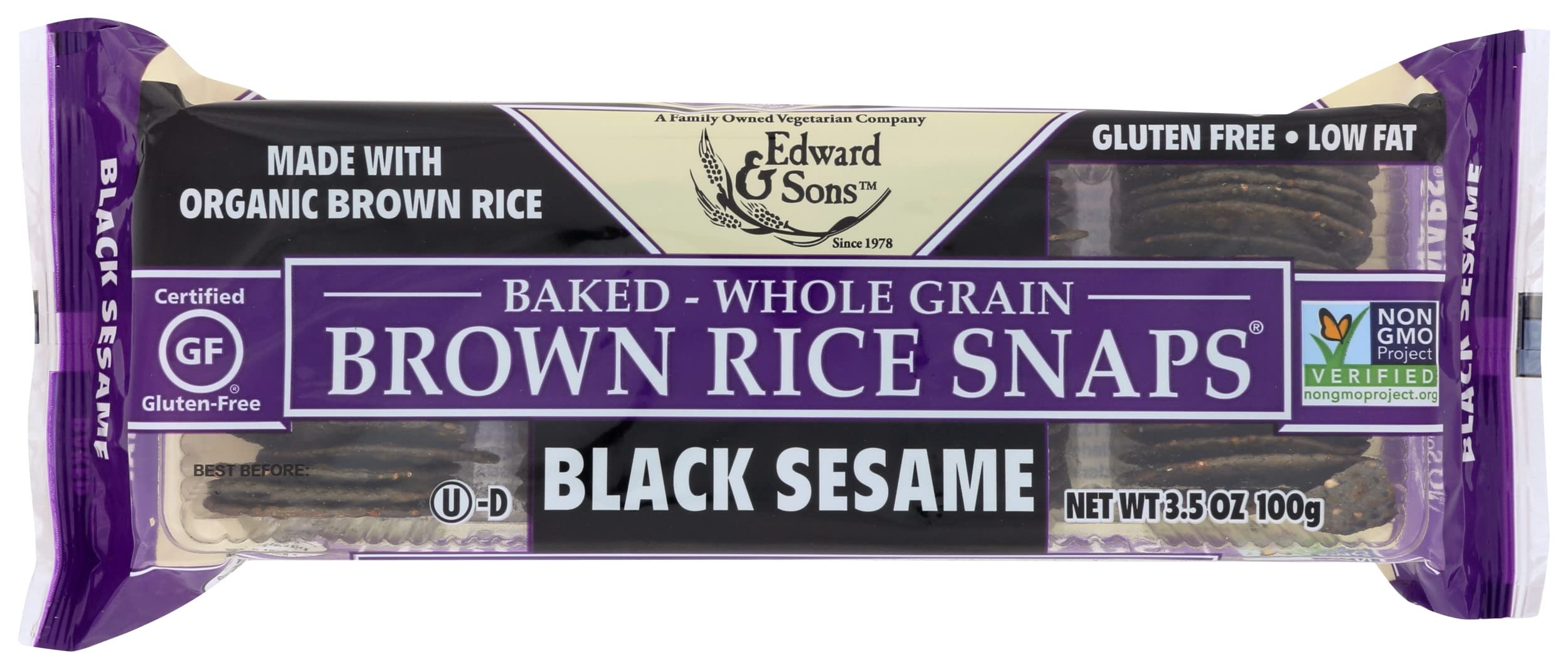 Edward & Sons, Brown Rice Snaps, Black Sesame Flavor, Organic, 3.5 oz