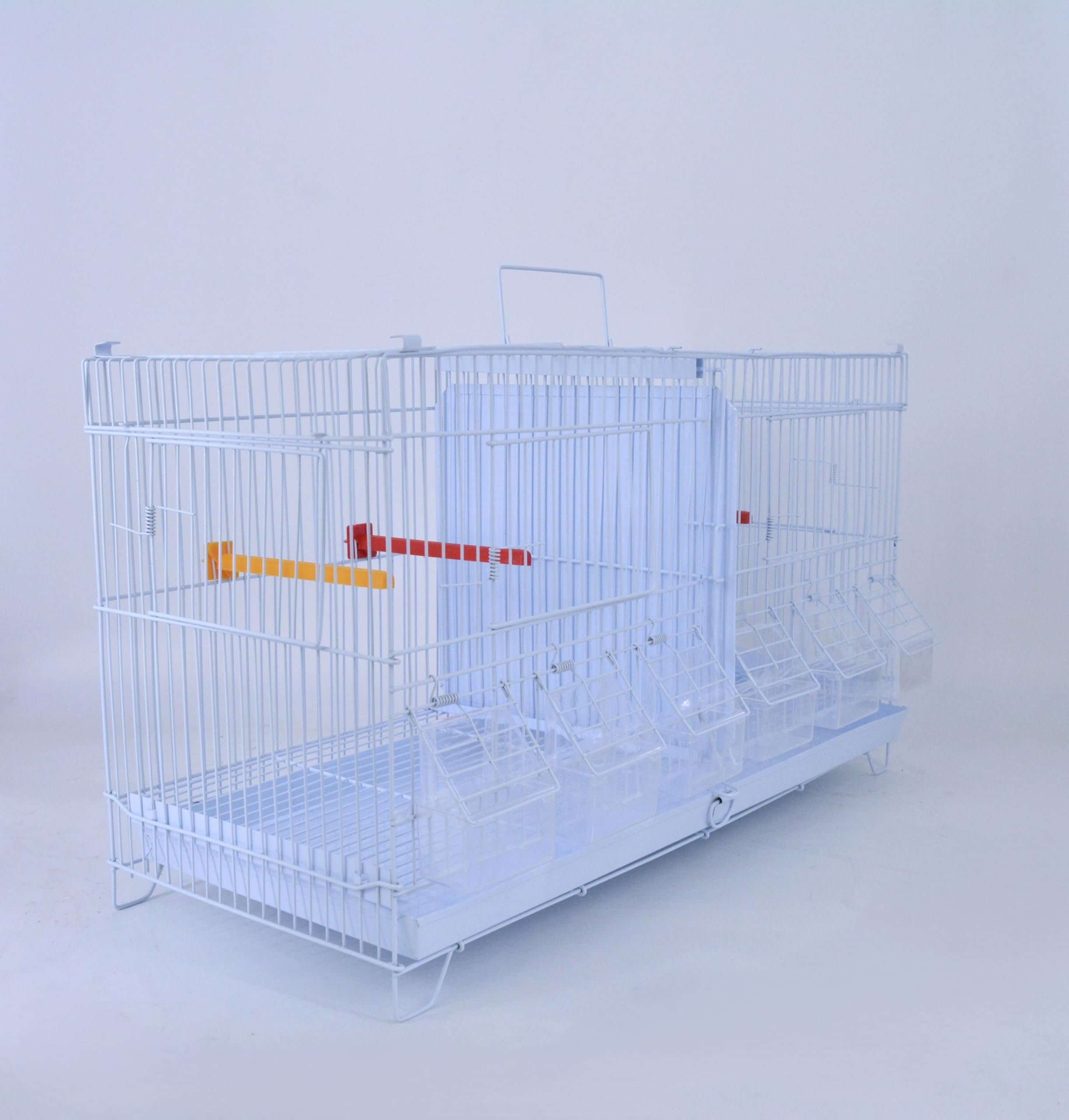 Pet's Solution - Gabbia Cova per Uccelli, Ideale per Allevamento e Predisposizione Modulare Verticale, con Divisori, Griglia e Vassoio Estraibili, Posatoi e 6 Mangiatoie (Bianca)